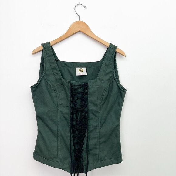 Mytholon Tops - Mytholon Medieval Renaissance Dark Green Cotton Twill Lace Up Bodice